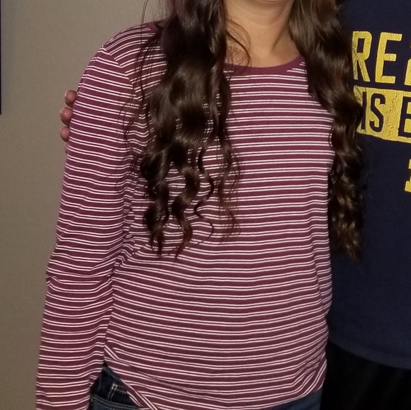 Sonoma Tops - 🟣 Pink and white striped long sleeve